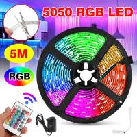 ไฟแถบไฟ LED DC12V ความยาว5ม.,โคมไฟเปลี่ยนแบบยืดหยุ่นได้มีรีโมทคอนโทรล5050เชือก RGB สำหรับทีวีห้องนอนปาร์ตี้บ้าน Led Streifen การตกแต่งคริสต์มาสไฟประดับคริสต์มาสได้ชัดเจน