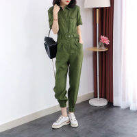 2021Summer Elegant Casual Overalls Womens Lapel Button Pocket New Loose Solid Lady Street Fashion Jumpsuit