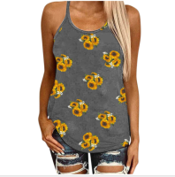 Woman Clothing European and American Style Summer New Ladies Sunflower Print Hollow Back Sexy Camisole All-match Blouse WH25