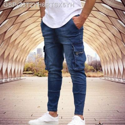 Water♤กางเกงยีนส์ Calças De Bolso Múltiplo Masculina ยืดรัดรูปฮิปฮอป Calça Rua Moda ลำลอง Todos Dias Nova