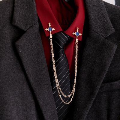 Vintage Rhinestone Cross Brooch Cardigan Shirt Collar Pins Brooches Chain Tassel Brooch Men Lapel Pin Women Jewelry Gift