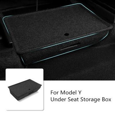 Under Seat Storage Organizer Flocked Felt Tray Hidden Storage Box with Cover Trash Can for Tesla Model Y 2020 2021 2022