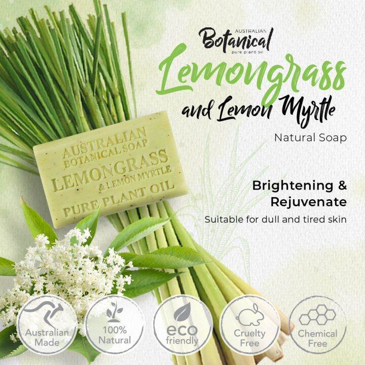 AUSTRALIAN BOTANICAL Lemongrass Natural Body Bar Soap Sabun Lemon