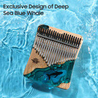 21คีย์ Kalimba Thumb Piano Beech Wood Thumb Finger Piano เครื่องดนตรี Blue Ocean Whale รูปแบบอุปกรณ์เสริม