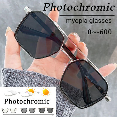 0 ~-600ใหม่ Double Beam Photochromic สายตาสั้นแว่นตาสำหรับชาย Anti Blue Light แว่นตาคอมพิวเตอร์สำหรับผู้ชายและผู้หญิงกลางแจ้งเปลี่ยนสีสายตาสั้นแว่นตา
