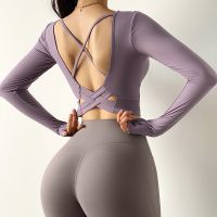 [COD] Womens sexy running sports T-shirt with chest pad yoga long-sleeved quick-drying fitness top outerwear