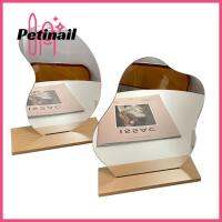 PETINAIL ห้องนั่งเล่นกระจกสำหรับตกแต่งขาตั้งไม้กระจกแต่งหน้าอะคริลิครูปกระจกเงาโต๊ะเครื่องแป้งไม่สม่ำเสมอ