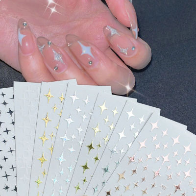 1แผ่นสติกเกอร์ติดเล็บดาวสีทองสีเงินสีดำรูปดาว Mansing รูปตกแต่งเล็บ Bling Self Adhesive Manicure Decals