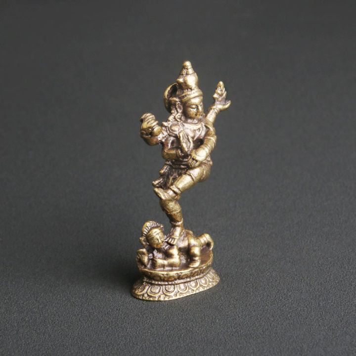 ทองเหลืองเนปาลสี่แขนพระพุทธเจ้ารูปปั้นเล็กตกแต่งโต๊ะชาสัตว์เลี้ยงของสะสมที่บ้าน
