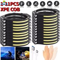 1-11 pcs XPE COB LED Wave Headlight Inductio Spotlight USB Battery Headlight Waterproof Headlight Outdoor Fishing Ligting