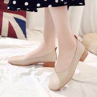 2020 New Retro Square Soft Leather Single Shoes, Slip on Middle Heel Shoes for Lazy People（Small Half）