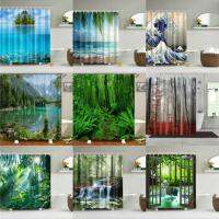 Beach Wave Coconut Tree Bath Curtain ชุดม่านอาบน้ำภูมิทัศน์ป่าธรรมชาติ Frabic Polyester Bath Curtain Hook 180 * 180 ซม