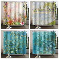 Oil Painting Flowers Landscape Shower Curtain Bathroom Curtain Living Room Decor Polyester Fabric Waterproof Curtain With Hooks