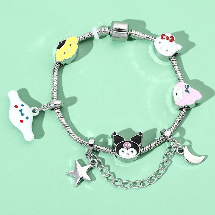 Anime Kawaii Sanrio Hello Kitty Bracelet Charms Metal Beads Making Kit Kids  Gift Jewelry Accessories