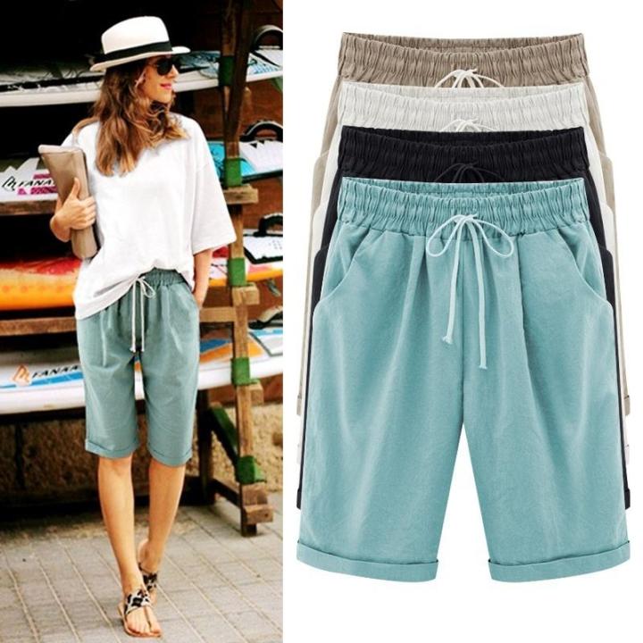 มีเก็บเงินปลายทาง-amart-fashion-women-pirate-shorts-casual-elastic-waistband-loose-with-pocket-fashion-for-summer