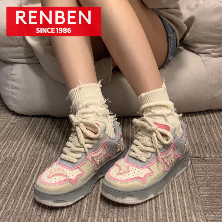 renben-รองเท้ากีฬาผู้หญิงสีชมพูผีเสื้อ-รองเท้ากีฬาลำลองสไตล์-ins-หลากหลายรุ่น