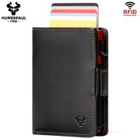 【CW】△✺✈  Engraving Pop-up Card Holder Leather Wallets for Men Metal Cardholder Coin Purse with Chain