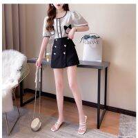 Double Breasted Love Button Shorts for ashion Temperament Short Suit Pants