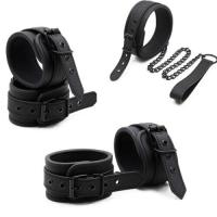 【CW】❐☬  Soft Adjustable Leather Handcuffs Ankle Cuffs Restraints Bondage Collar Leash BDSM Sex for Couples Accessories