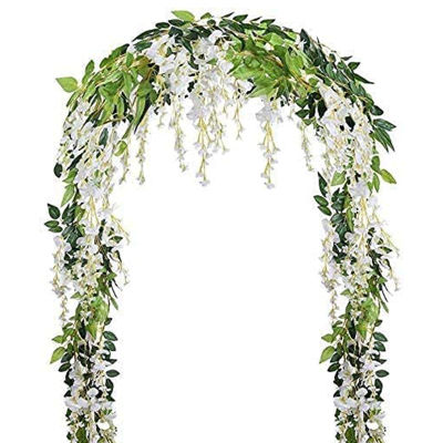 2Pcs 7Ft/Pcs Artificial Wisteria Vine, Flower Garland Wisteria Vine Rattan Hanging Flowers for Outdoor Ceremony