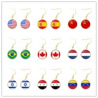 Soviet Union Brazil Canada Netherlands Israel Syria Venezuela United States Spain National Flag Glass Cabochon Drop Earrings