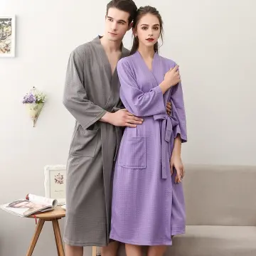 Men Women 100% Cotton Terry Bathrobe Lovers Towel Sleepwear Long Bath Robe  Kimono Femme Dressing Gown Solid Hotel SPA Robes