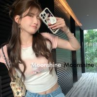 ●❦◐ Moon เสื้อครอป เสื้อแฟชั่นผู้หญิง y2k สีพื้น สําหรับผู้หญิง ใส่ไปคลับ ปาร์ตี้ 2023 NEW 23051207