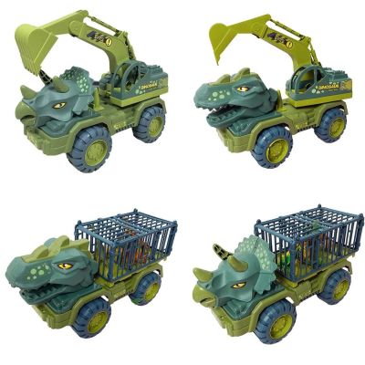 【CW】 Children  39;s Car Oversized Inertial Dinosaurs Transport Excavator Carrier Truck Pull Back With