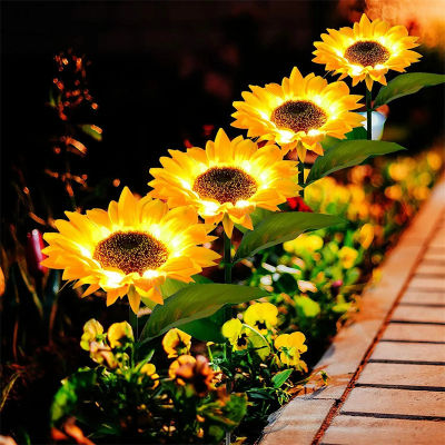 Waterproof Flowers LED Lighting Pathway Backyard Sunflowers Outdoor Solar Lights