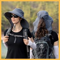 COD QQM 女士户外帽 登山徒步遮阳帽 太阳帽 情侣防晒帽子Womens Outdoor Hats European and American Summer Hat Womens Mountaineering Big Brim Bucket Hat Summer Travel Sun Protection Sun Hat Outdoor Riding Neck guard Sun Hat