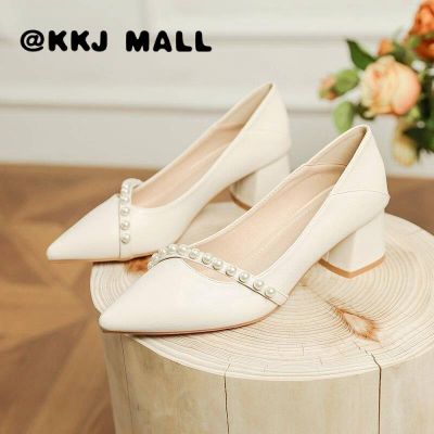 KKJ MALL Womens Shoes 2021 Spring and Autumn New Shallow Mouth Pointed Flat Shoes Korean Fashion Thick Heel Professional Shoes