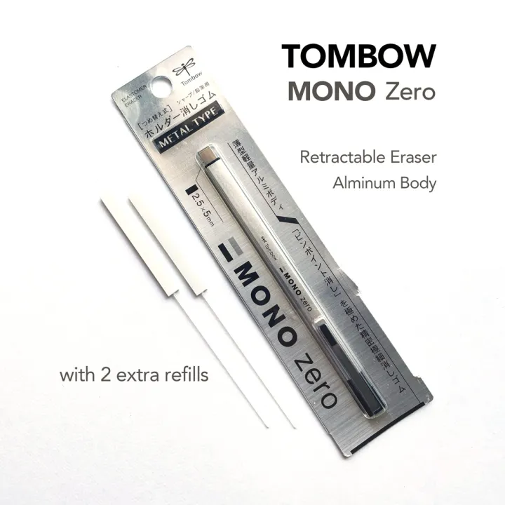 Tombow Mono Zero Retractable Click Eraser + refill Eraser Pen Alminum