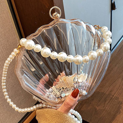 Transparent Acrylic Tote Shell Bag 2021 Fashion New High Quality PVC Womens Designer Handbag Pearl Strap Shoulder Messenger Bag