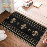 Luxury Pattern Printing Rug Black and Gold Front Door Enrance Mat Indoor Lily Flower Fleur-De-Lys Floor Mat Home Footpad Carpet