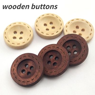 30 Pieces of 4-hole Wooden Sewing Buttons 10-25mm Brown Dotted Wooden Buttons Scrapbook Handmade Crafts Gift Decorative Buttons