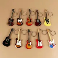 Wooden Guitar Keychain Bass Keyring Wood Key Chain Key Ring Bass Drum Sticks Keyholder Miniature Musical Instrument Pendant Gift