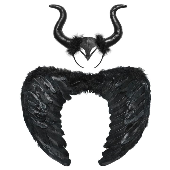 kids-witch-costume-accessories-black-feather-wings-horn-headband-halloween-carnival-pageant-dress-up-child-size