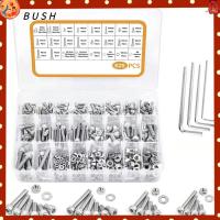 BUSH 625Pcs 304สแตนเลสสตีล ชุดสกรูจัดประเภทเมตริก 20ขนาด M3 M4 M5 M6 ชุดแหวนรองน็อตและสลักเกลียว พร้อมประแจอัลเลน ชุดสกรูเครื่องจักร จักรยานสำหรับขี่จักรยาน