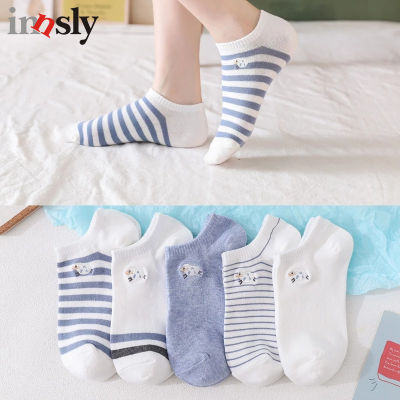 Women Socks Summer Fashion Comfortable Cotton Stripe Blue White Embroidery Exquisite Girl Ankle Socks
