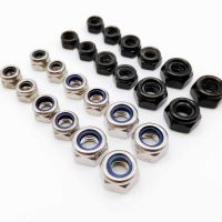 ☜┅ M2 M2.5 M3 M3.5 M4 M5 M6 M8 M10 M12 M14 M16 304 Stainless Steel Black Hex Nylon Insert Lock Nut Self-locking Locknut