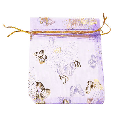 100pcs Butterfly Drawstring Organza Wedding Gift Jewellery Candy Pouch Bags purple