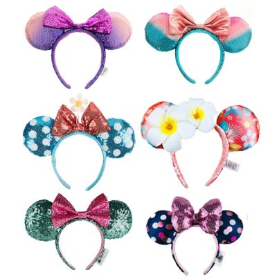 Disney Minnie Mouse Ears Headband Cartoon Animal Glitter Bows EARS COSTUME Hairband Cosplay Plush Adult/Kids Head Band Gift