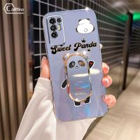 เคสโทรศัพท์กล้องแบบมีรูที่แม่นยำครอบคลุมเต็มรูปแบบสำหรับ Infinix Tecno Pova 2 Pova 3 Tecno Pova LE7n LE6นีโอเคสโทรศัพท์ป้องกันโทรศัพท์ตกชุบโลหะด้วยตัวยึดหมีแพนด้าหรูหรา