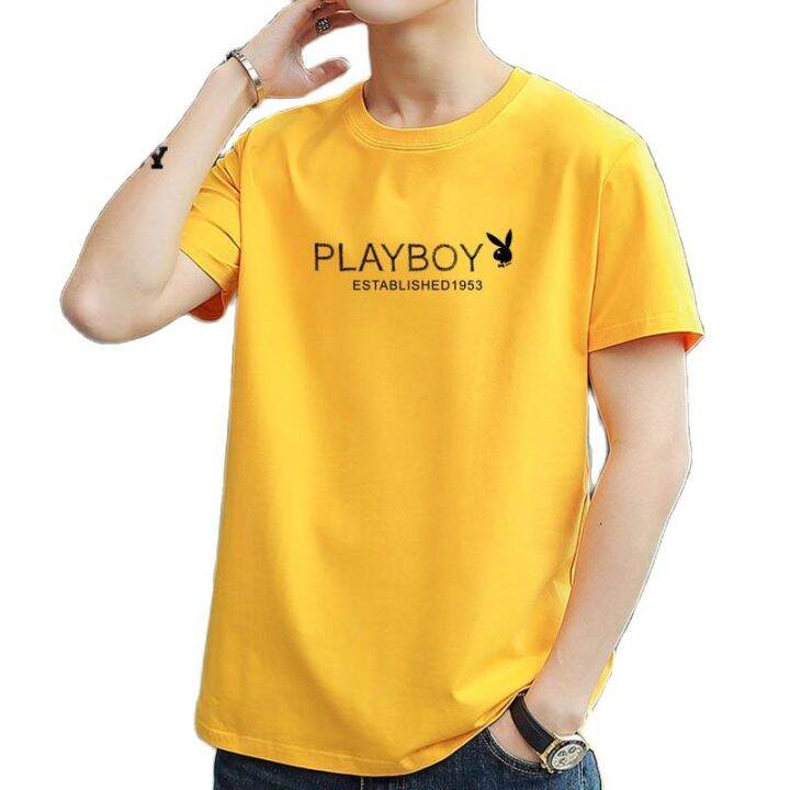 ผู้ชาย-playboy-เสื้อยืดผ้าฝ้ายยี่ห้อแขนสั้นพิมพ์ลาย-เสื้อยืดplayboyผู้ชาย-เสื้อยืดplayboyแท้-t313