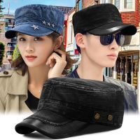 【Hot Sale】 Hat mens Korean version of washed denim embroidered military cap outdoor sunshade flat top hat men and women casual sunscreen