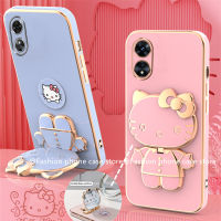 เคสโทรศัพท์ OPPO A38 4G เคส Phone Case น่ารักการ์ตูน Hello-Kitty เคสชุบลูกอมพร้อมกระจกแต่งหน้าแบบพกพาที่วางโทรศัพท์ฝาครอบแบบนิ่ม OPPOA38 4G 2023