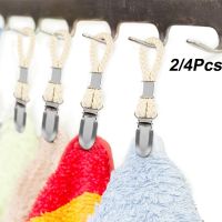 ☃ 2/4Pcs Braided Cotton Loop Hanging Clip with Metal Clamp Home Portable Cloth Hanger Towel Clip Bathroom Kitchen Accessories