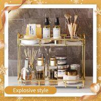 Light Luxury Style Rack Make Up Storage Rack Home Decoration Ornament Three-Tier Bathroom Storage Rack Desktop Organizer Bathroom Counter Storage