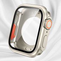 เปลี่ยนเป็นเคสสำหรับ Apple Watch ป้องกันแบบเต็มรูปแบบ360พิเศษ45มม. 44มม. กระจกเทมเปอร์ปกป้องหน้าจอสำหรับ IWatch Series 8 7 6 SE 5