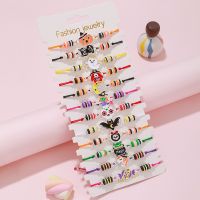 12Pcs/set Cute Cartoon Halloween Theme Bracelet Pumpkin Bat Cat Candy Charm Bracelets for Daughter Girls Kids Friendship Gift